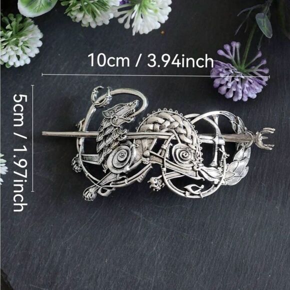 Vintage inspired Viking Hair Accessory Silver Tone, Engraved Detailing, Hair Pin - Picture 3 of 4